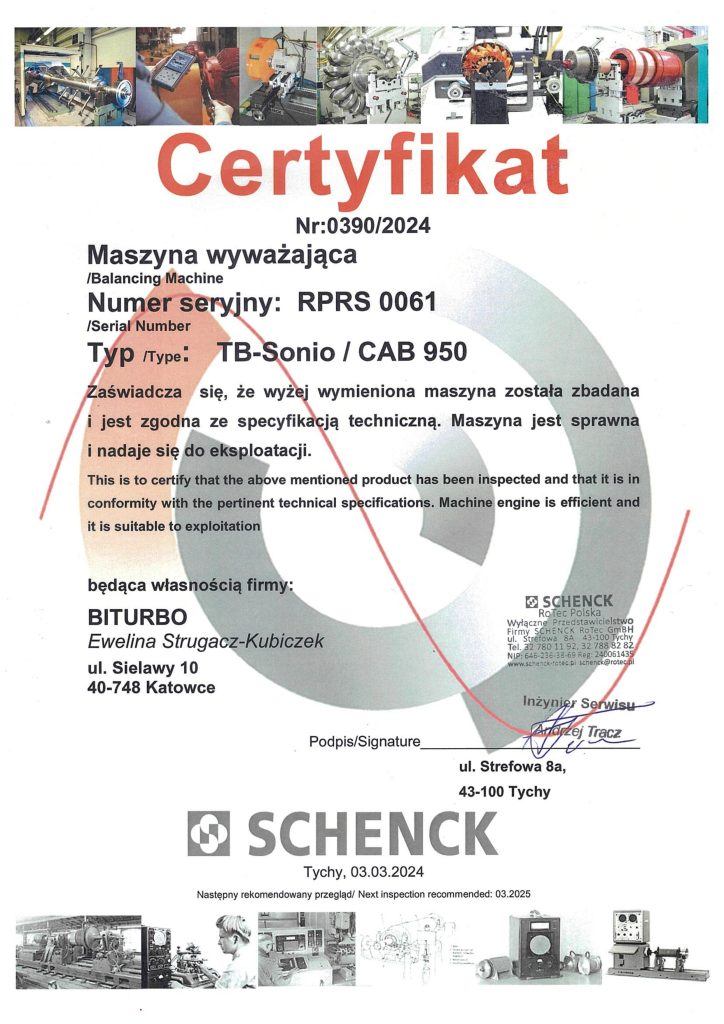 Balancing Machine Certificate at Biturbo